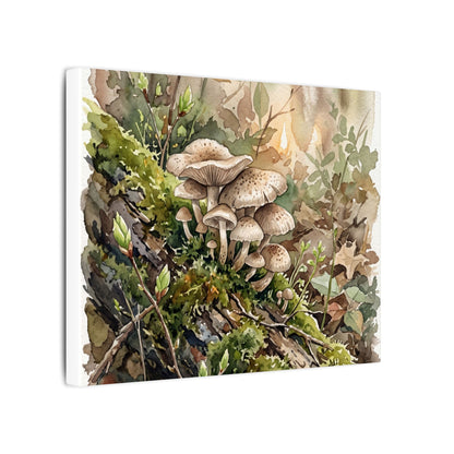 Wild Mushrooms Canvas Art | Spring Japandi Watercolor Art