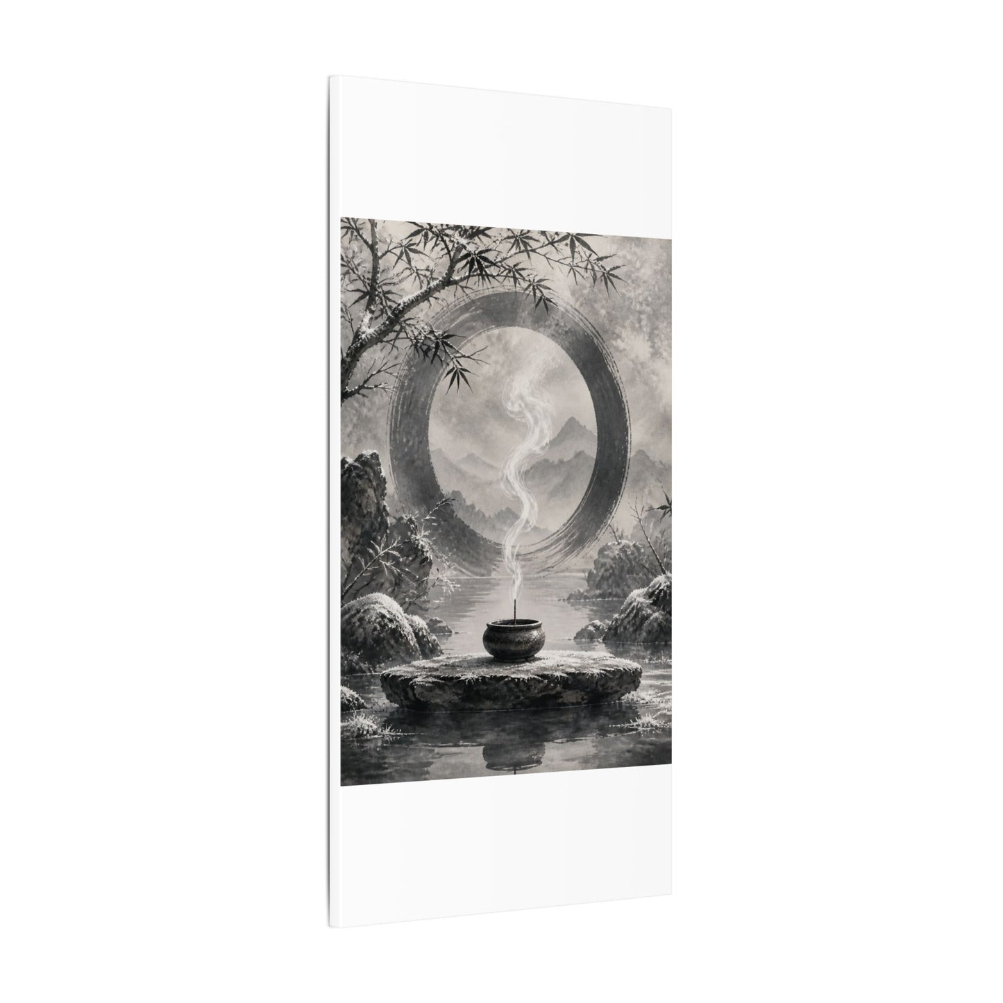 Incense Smoke Canvas Art | Winter Zen Sumi E Art