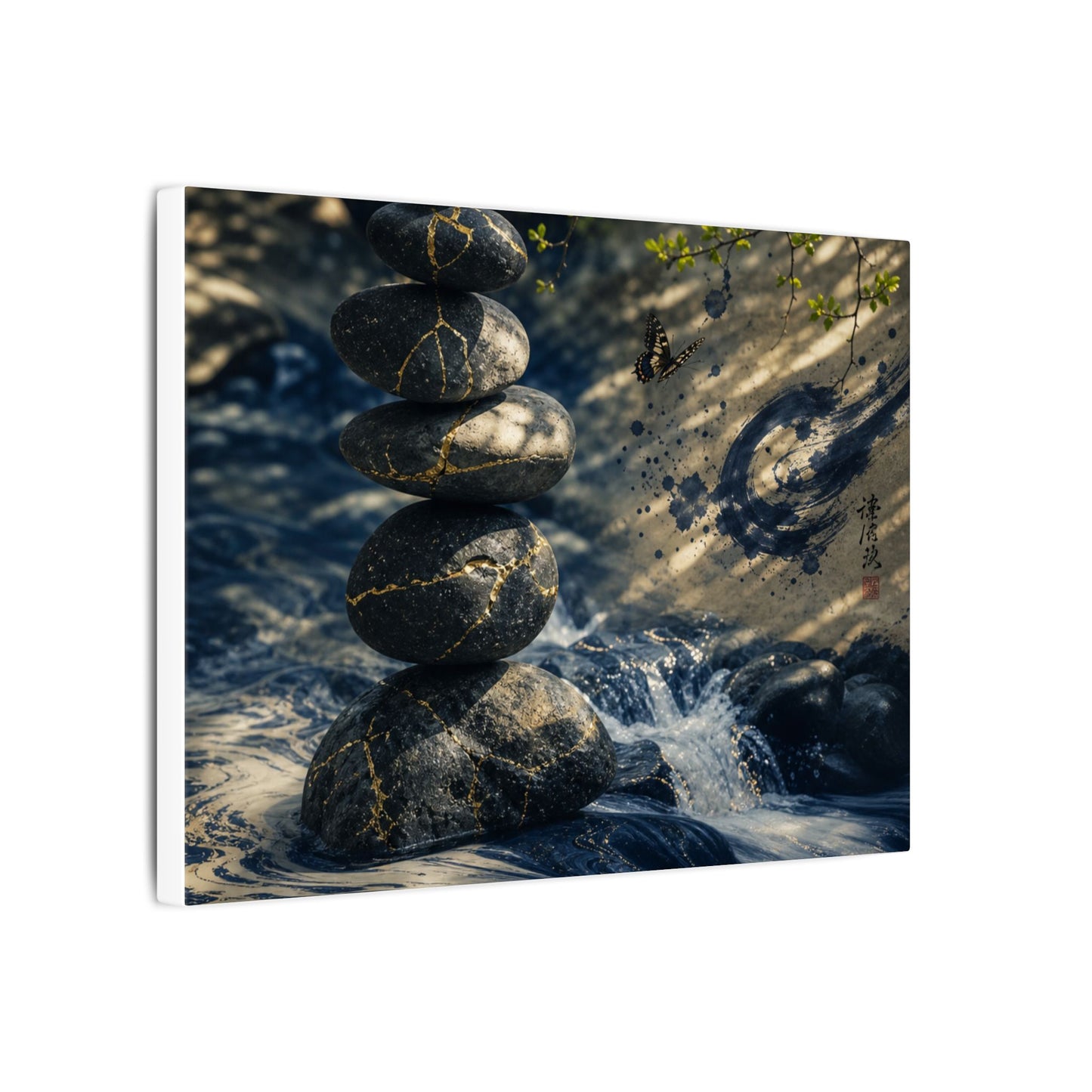 Kintsugi River Stones in Dappled | Broken Beauty Canvas Art