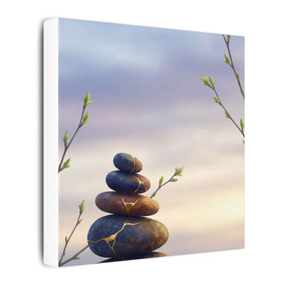 Spring River Stones Gold Vein Canvas Art | Philosophical Decor