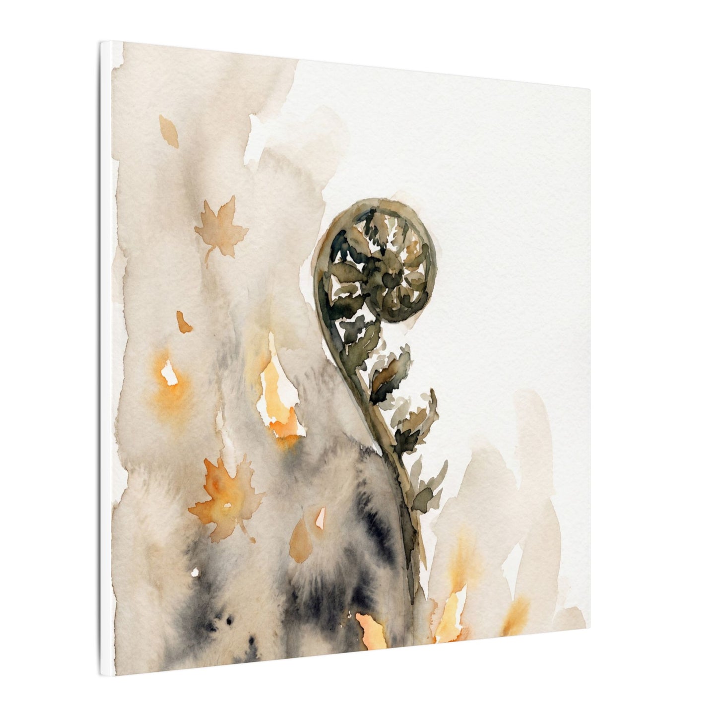Fern Unfurling Watercolor Canvas Art | Earthy Japandi Art