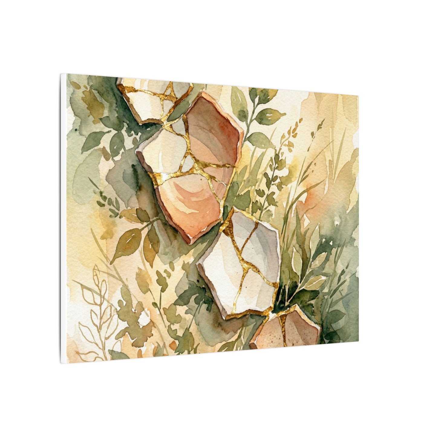 Japandi Broken Pottery in Golden Hour | Watercolor Canvas Art
