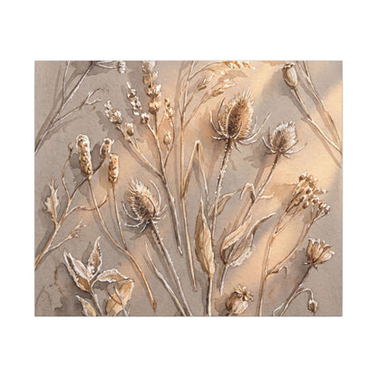 Japandi Dried Flowers in Golden Hour | Watercolor Canvas Art