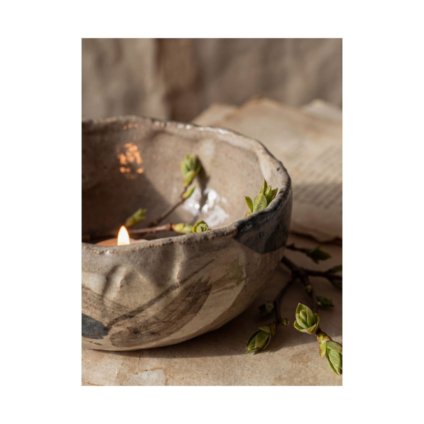 Ceramic Bowl Spring Wall Art Print | Japandi Neutral Design