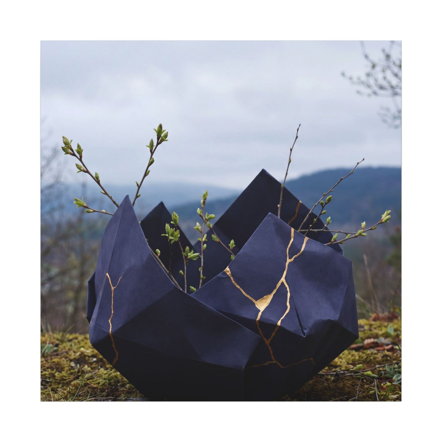 Paper Fold Canvas Art | Spring Kintsugi Gold Repair Art