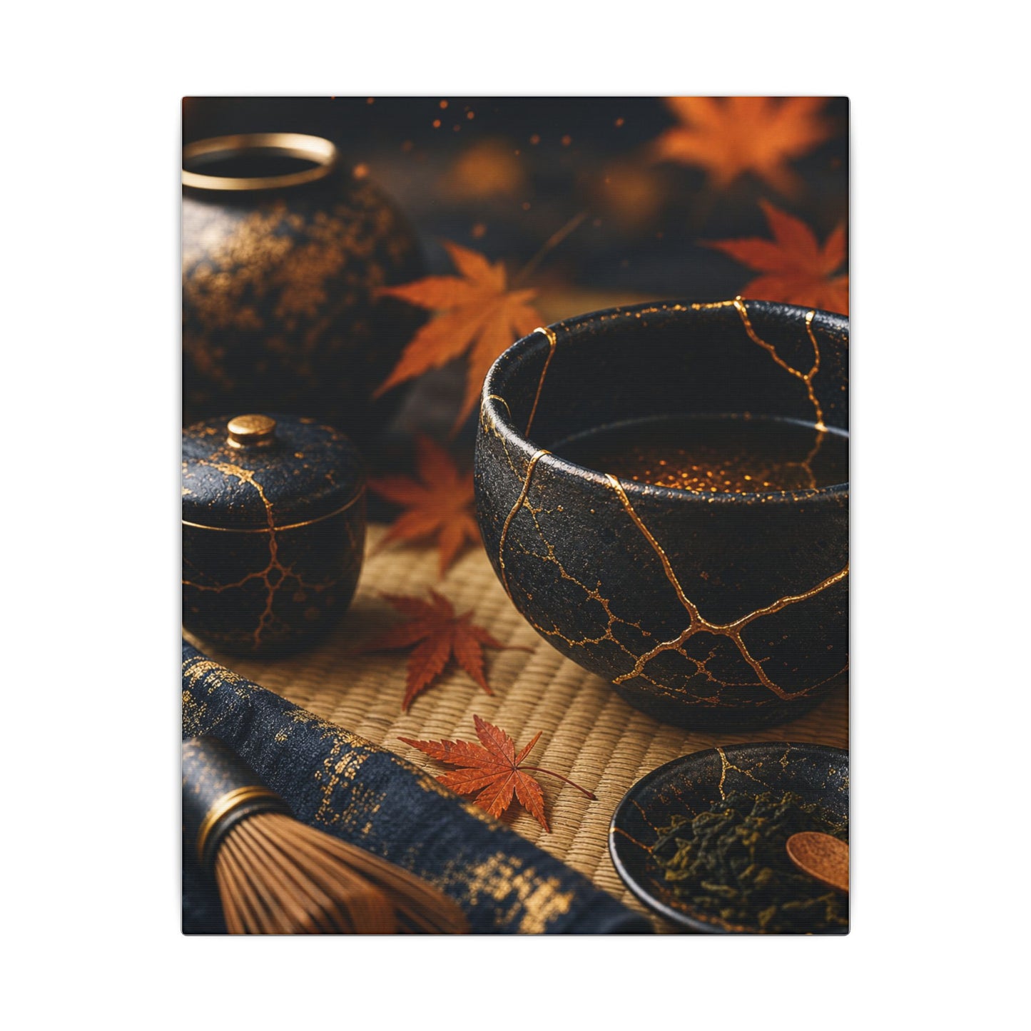 Seijaku Tea Ceremony Canvas Art - Kintsugi Gold Repair