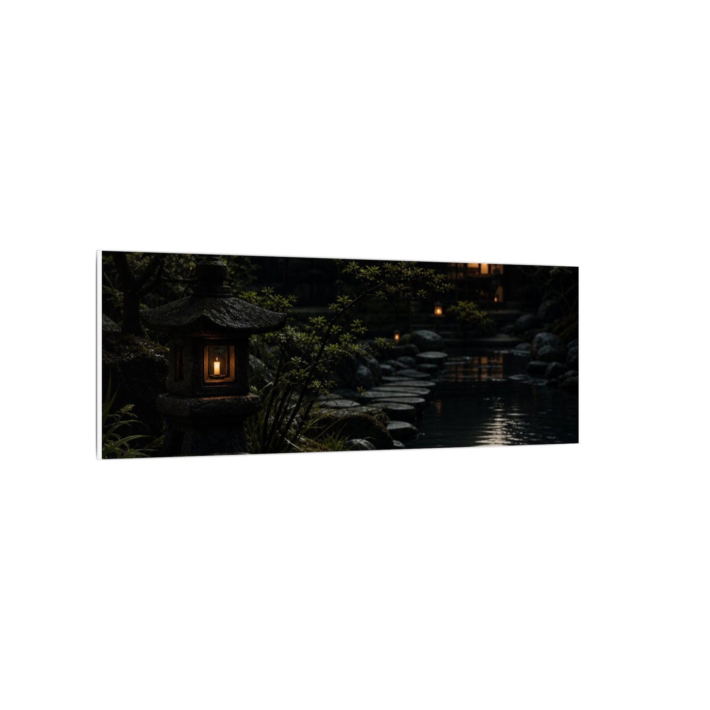 Moonlit Garden Shadow Zen Canvas Art | Sophisticated Dark Japandi Art