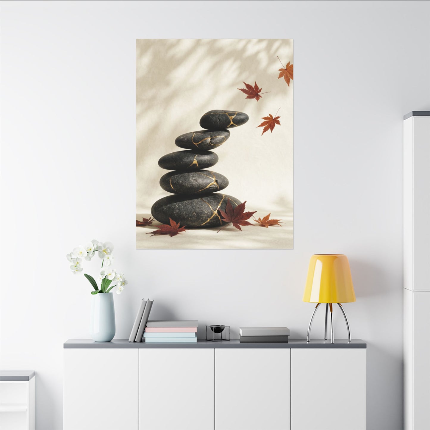 Kintsugi River Stones in Dappled | Crackle Gold Canvas Art