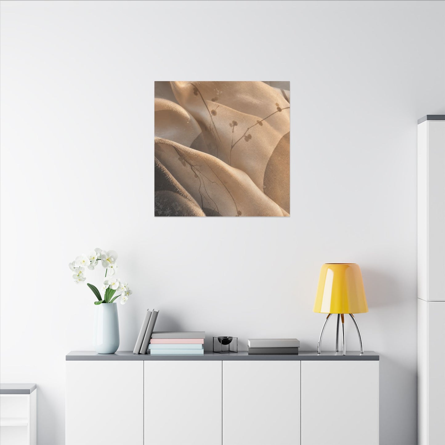 Japandi Silk Drape in Golden Hour | Japanese Pattern Canvas Art