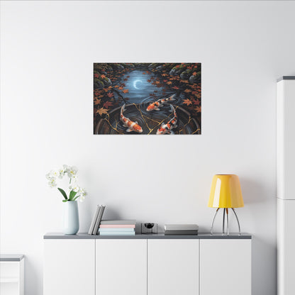 Koi Pond Canvas Art | Autumn Kintsugi Gold Repair Art