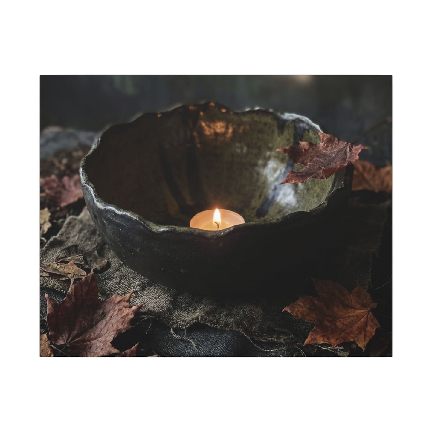 Candlelight Ceramic Bowl Canvas Art - Dark Japandi Kanso