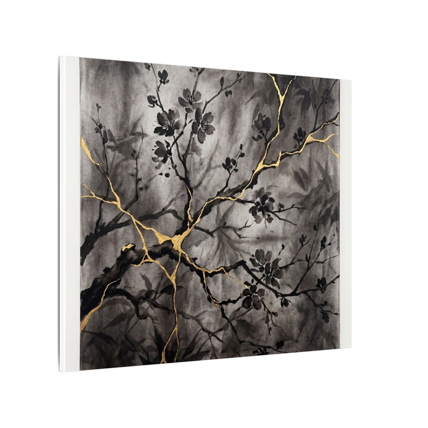 Kanso Cherry Blossom Canvas Art - Kintsugi Crackle Gold