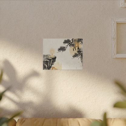 Japandi Pine Tree in Candlelight | Japanese Pattern Canvas Art