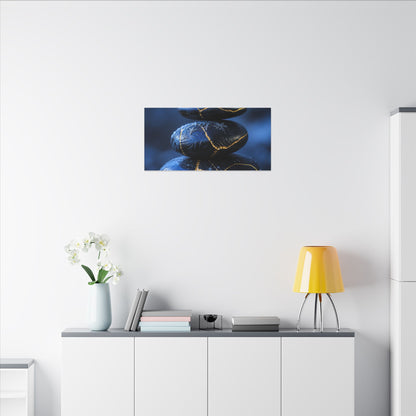 River Stones Canvas Art | Winter Kintsugi Gold Repair Art