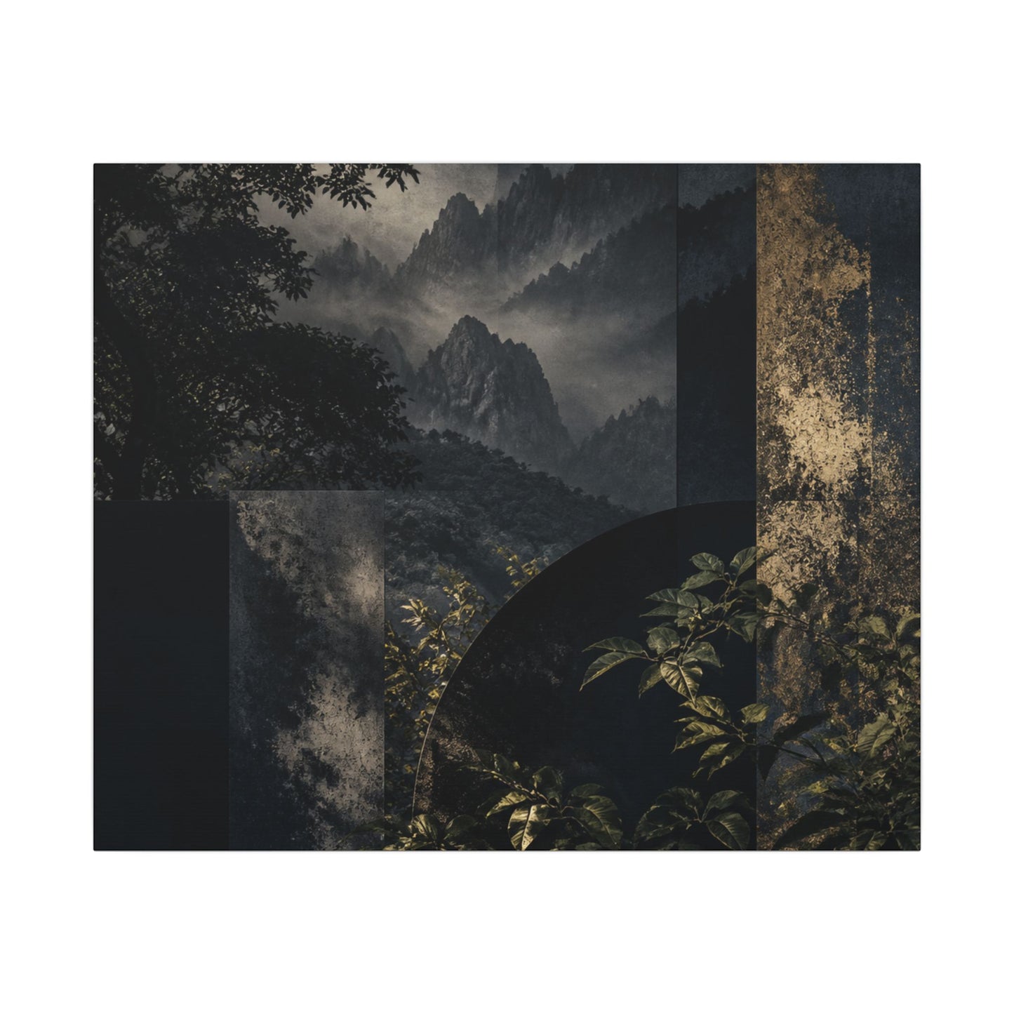 Mountain Mist Summer Canvas Art | Dark Japandi Atmospheric Design