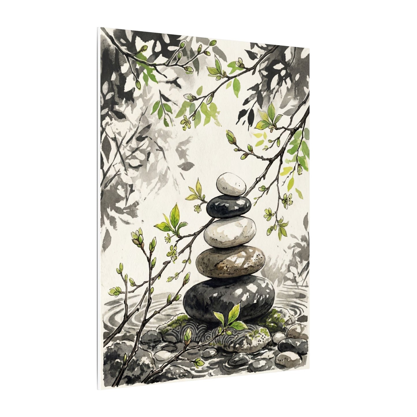 Spring River Stones Japanese Pattern Canvas Art | Elegant Decor
