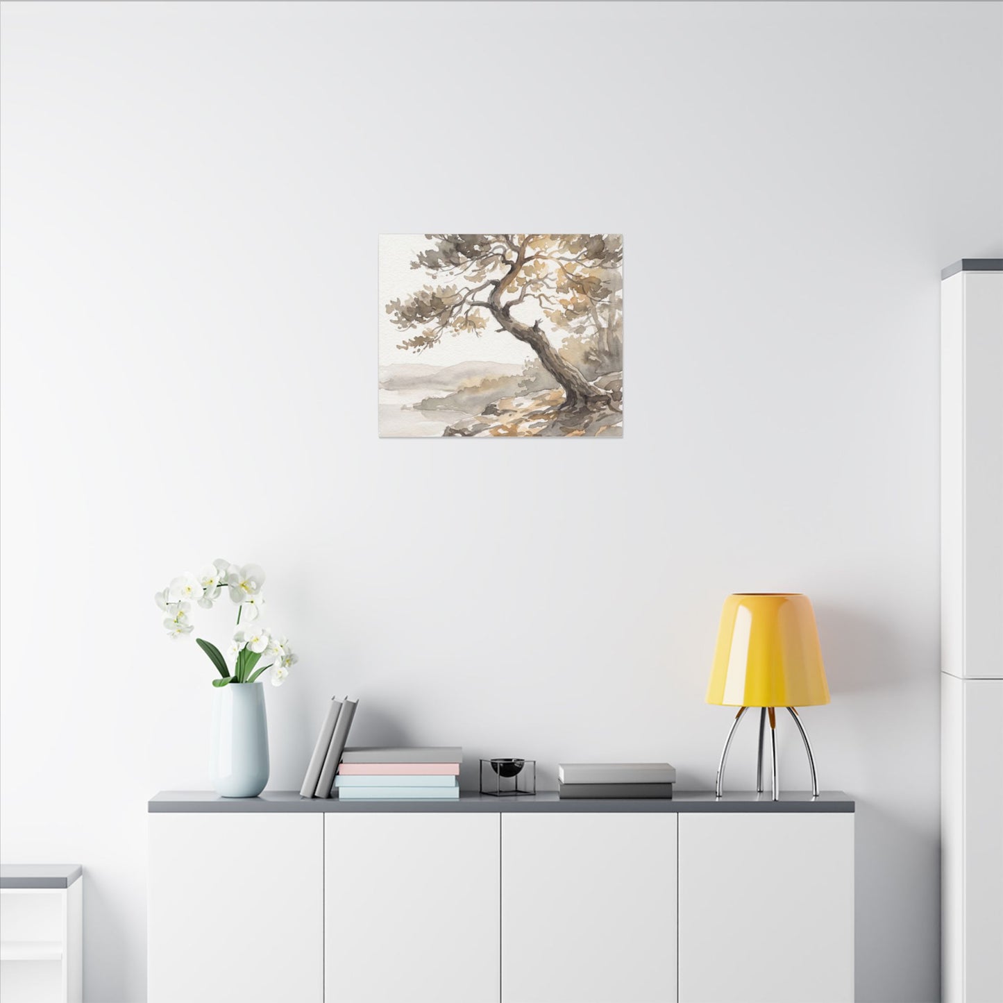Pine Tree Watercolor Canvas Art | Elegant Japandi Art