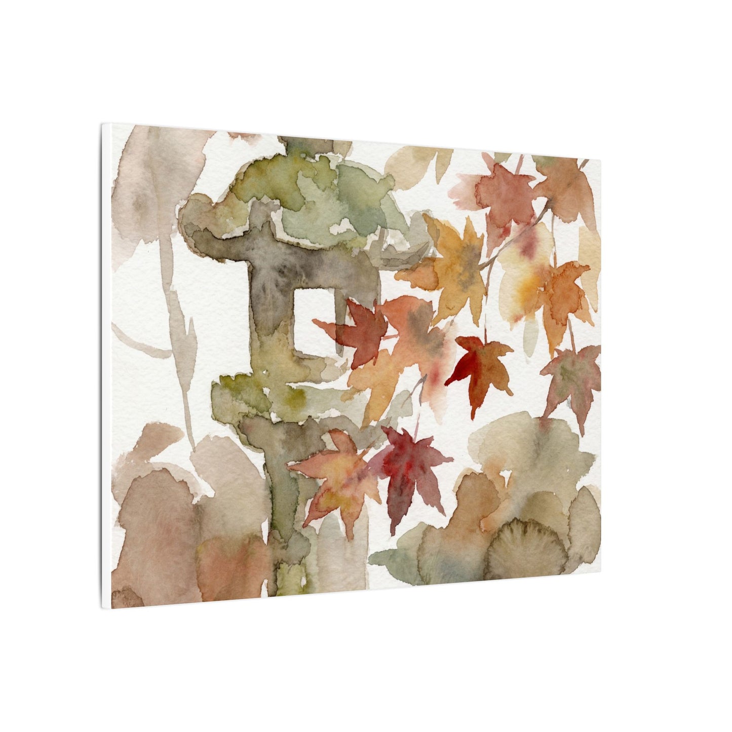 Stone Lantern Watercolor Canvas Art | Earthy Japandi Art