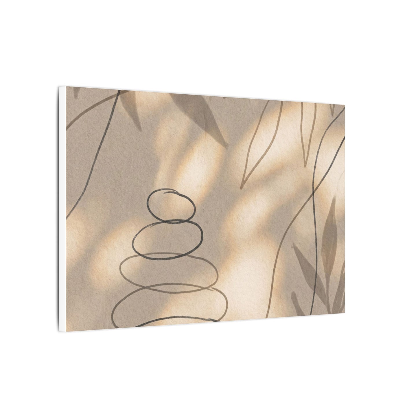 River Stones Minimal Line Canvas Art | Earthy Japandi Art