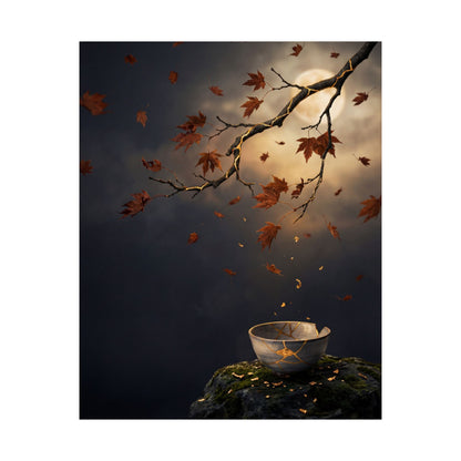 Kintsugi Moonlit Garden in Golden Hour | Gold Repair Wall Art Print