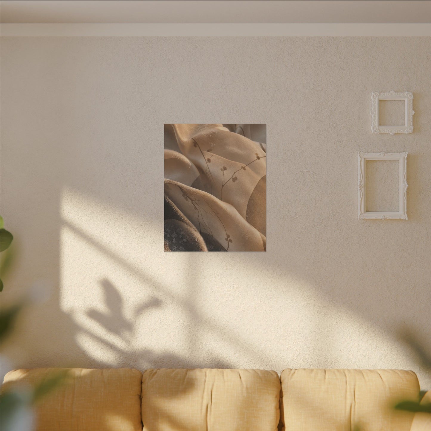 Japandi Silk Drape in Golden Hour | Japanese Pattern Canvas Art