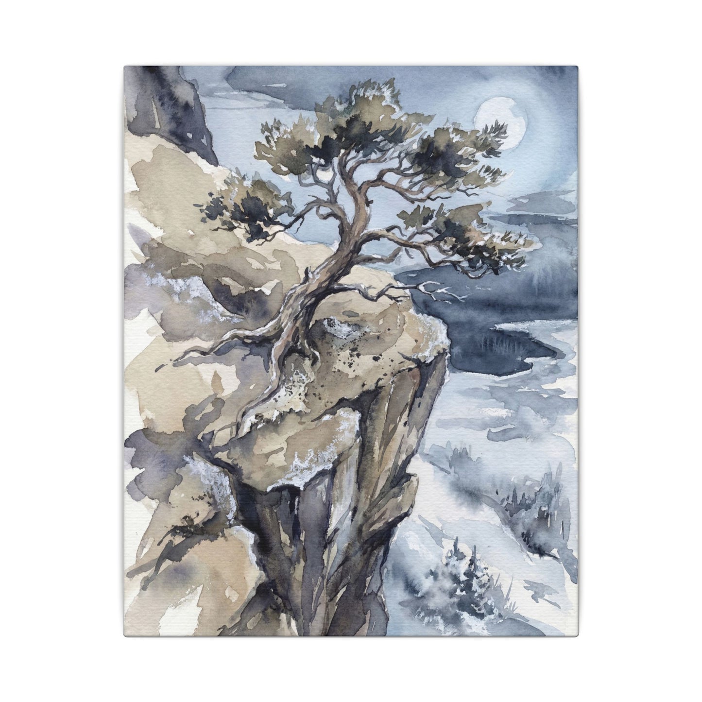 Pine Tree Canvas Art | Winter Japandi Watercolor Art