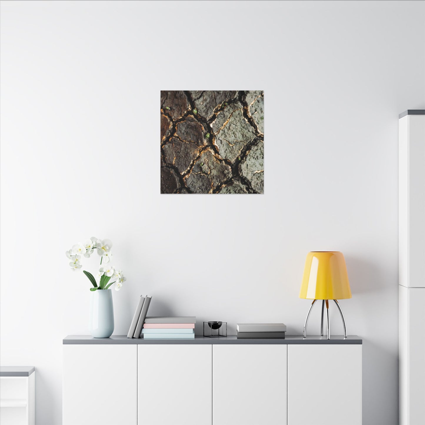 Earthy Cracked Earth Canvas Art - Japanese Pattern Japandi