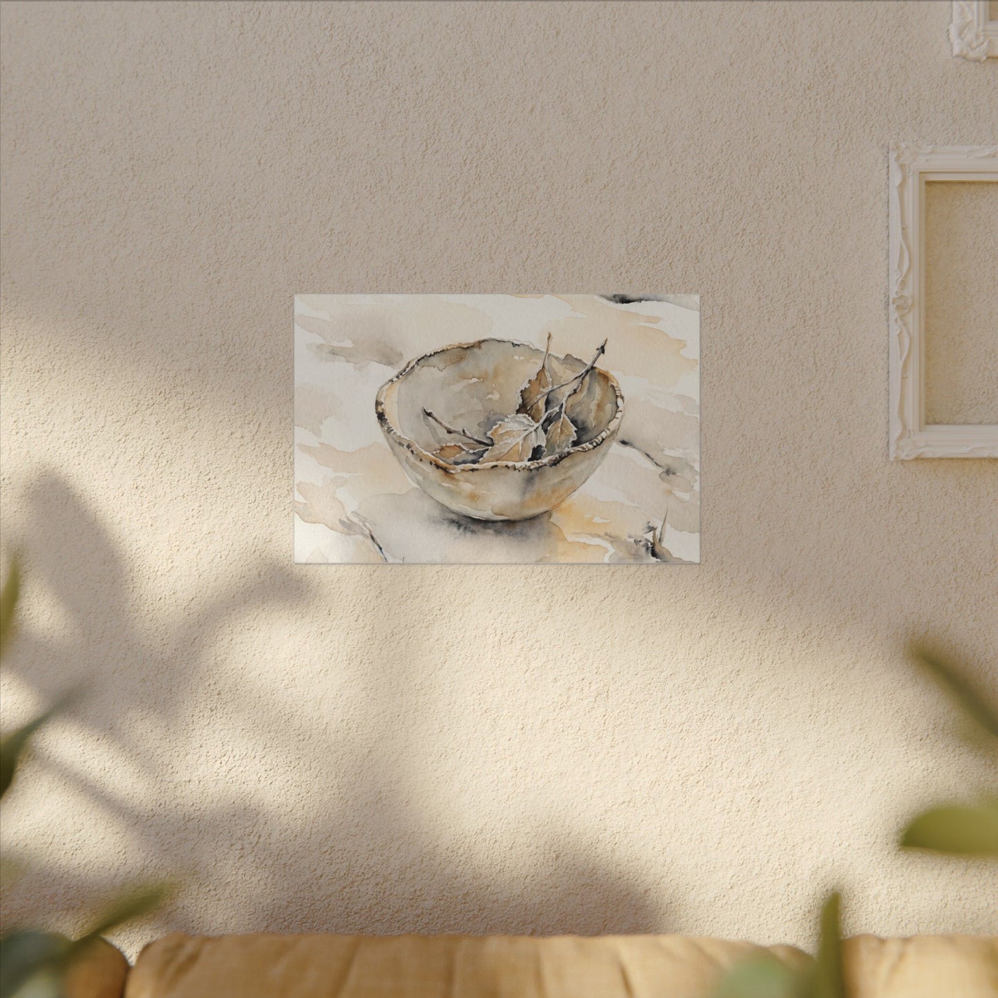 Ceramic Bowl Canvas Art | Winter Japandi Watercolor Art