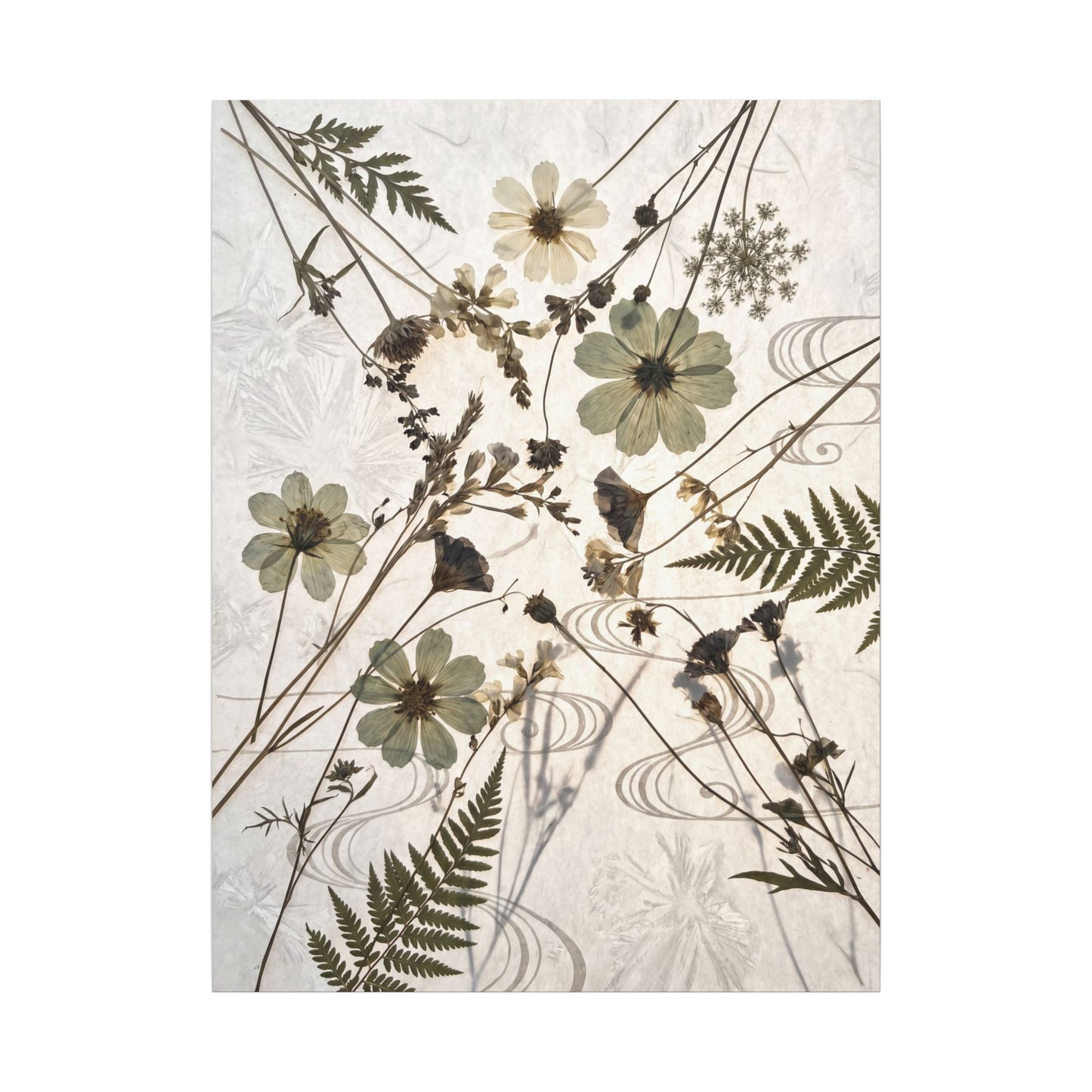 Japandi Dried Flowers in Golden Hour | Japanese Pattern Canvas Art