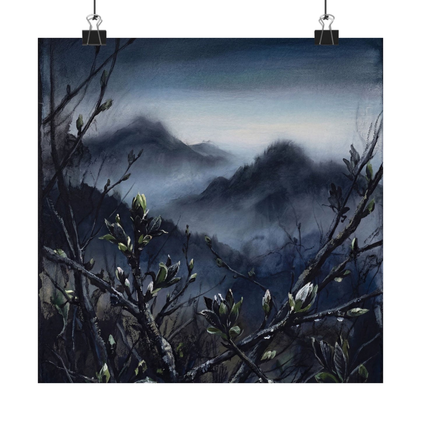 Mountain Mist Wall Art Print | Spring Dark Japandi Dark Texture Art Art Print