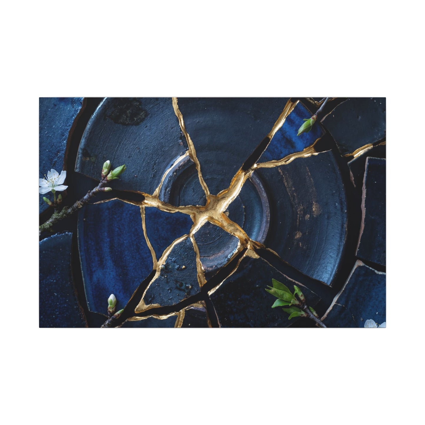Moonlight Broken Pottery Canvas Art - Kintsugi Fukinsei Art Print
