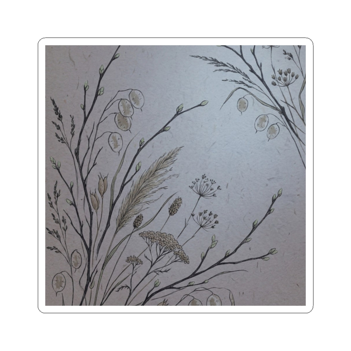 Moonlight Dried Flowers Sticker - Japandi Fukinsei Art Print