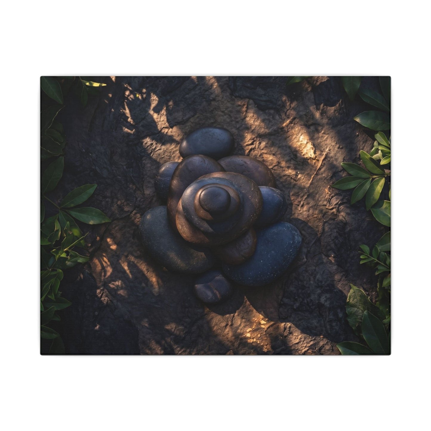 Ma River Stones Canvas Art - Dark Japandi Dark Texture