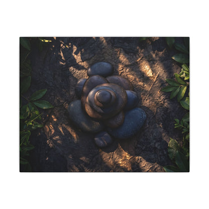 Ma River Stones Canvas Art - Dark Japandi Dark Texture