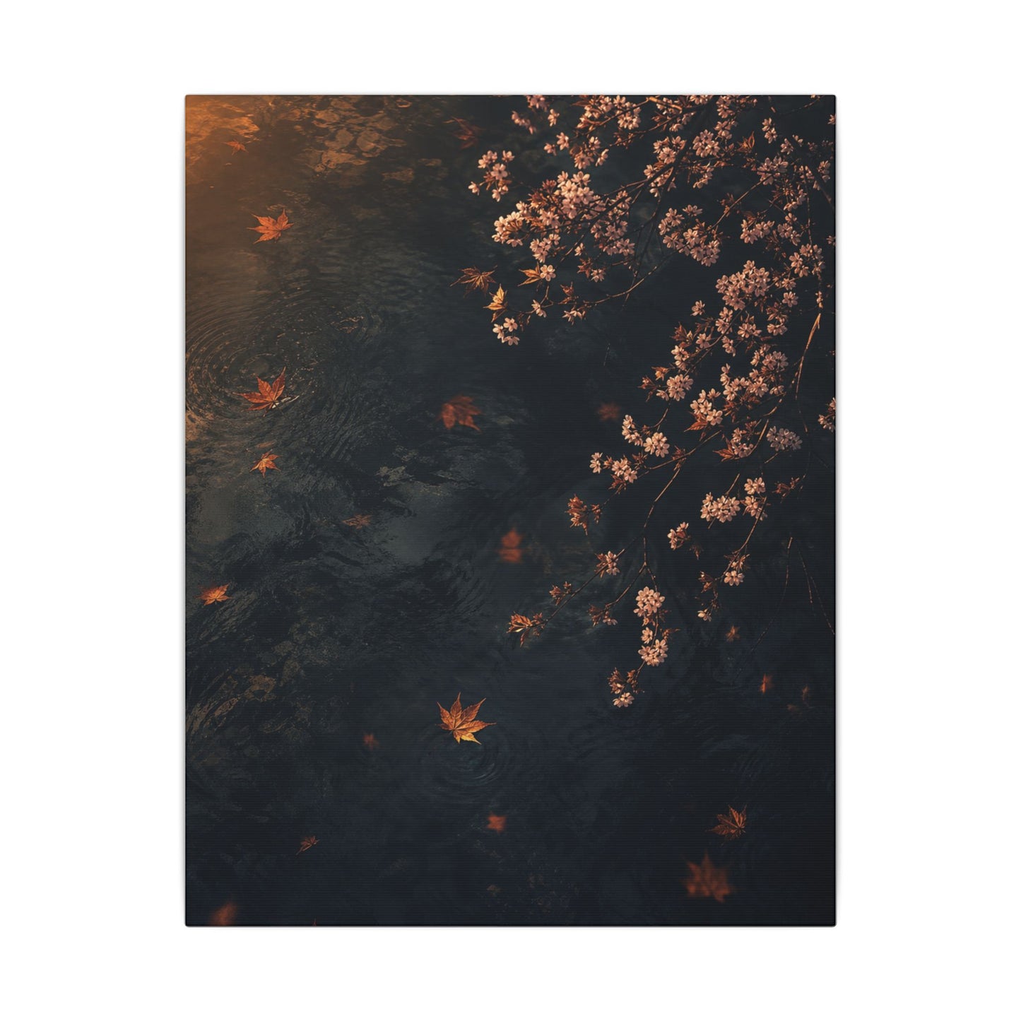 Golden Hour Cherry Blossom Canvas Art - Dark Japandi Kanso