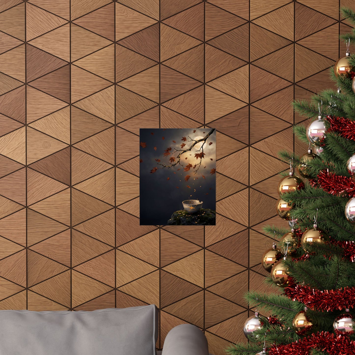 Kintsugi Moonlit Garden in Golden Hour | Gold Repair Wall Art Print
