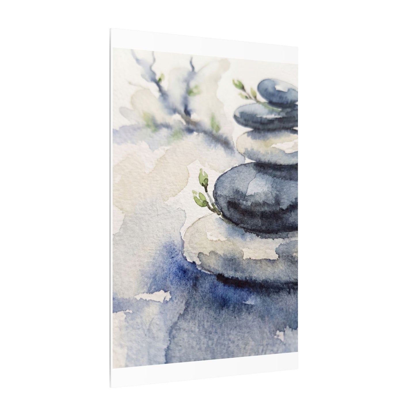 River Stones Watercolor Canvas Art | Cozy Japandi Art