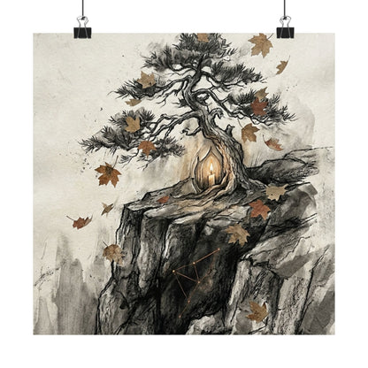 Pine Tree Autumn Wall Art Print | Japandi Elegant Design