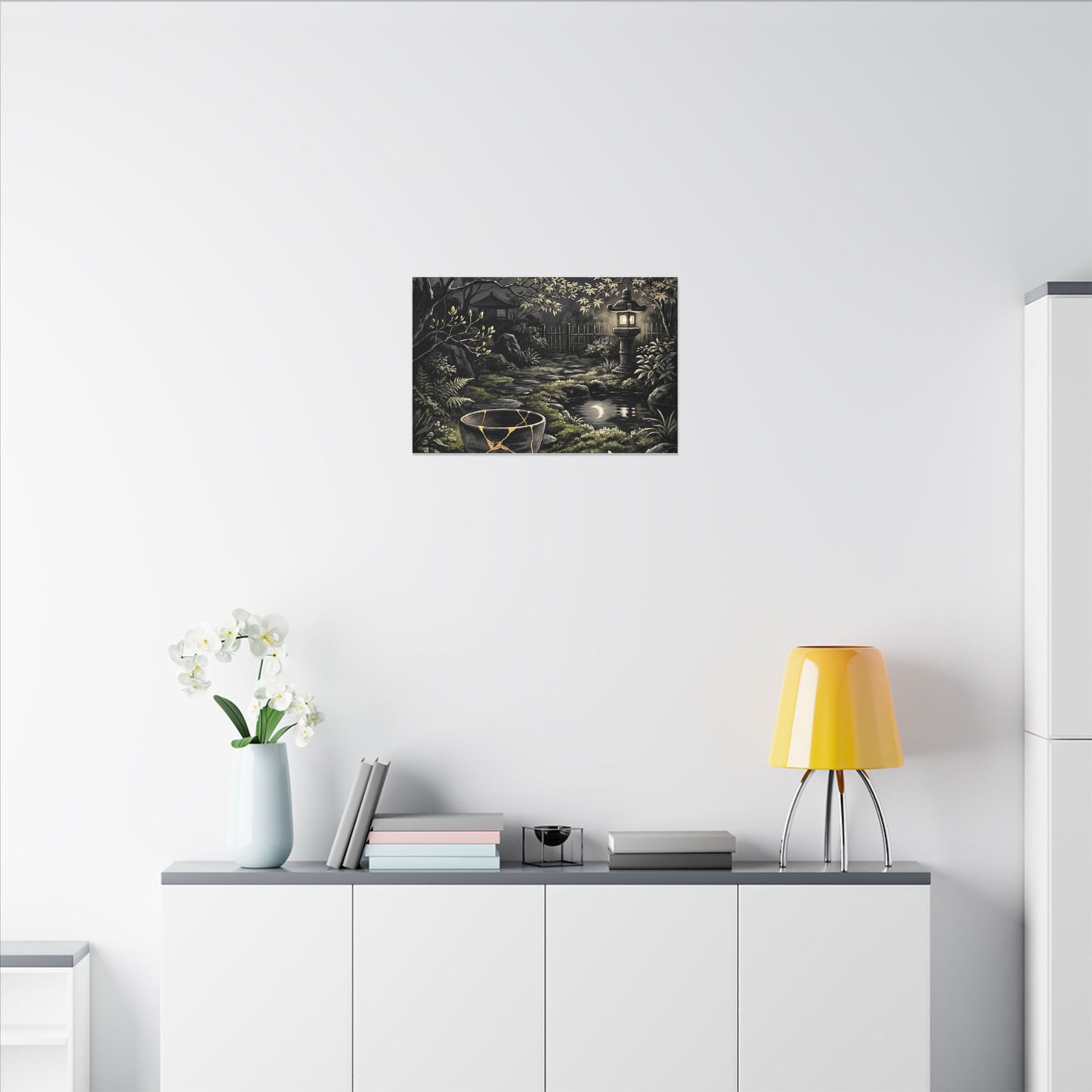 Kintsugi Moonlit Garden in Dappled | Gold Repair Canvas Art