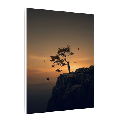 Dark Japandi Pine Tree in Golden Hour | Moody Minimal Canvas Art