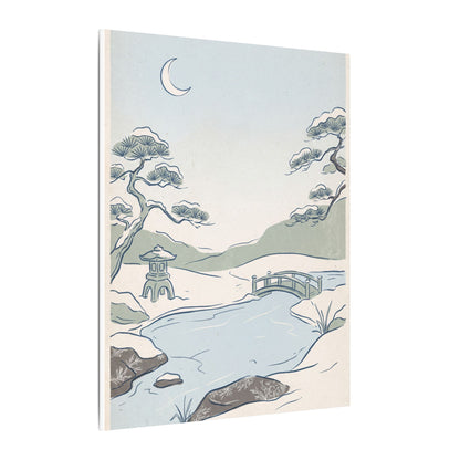 Japandi Moonlit Garden in Moonlight | Minimal Line Canvas Art