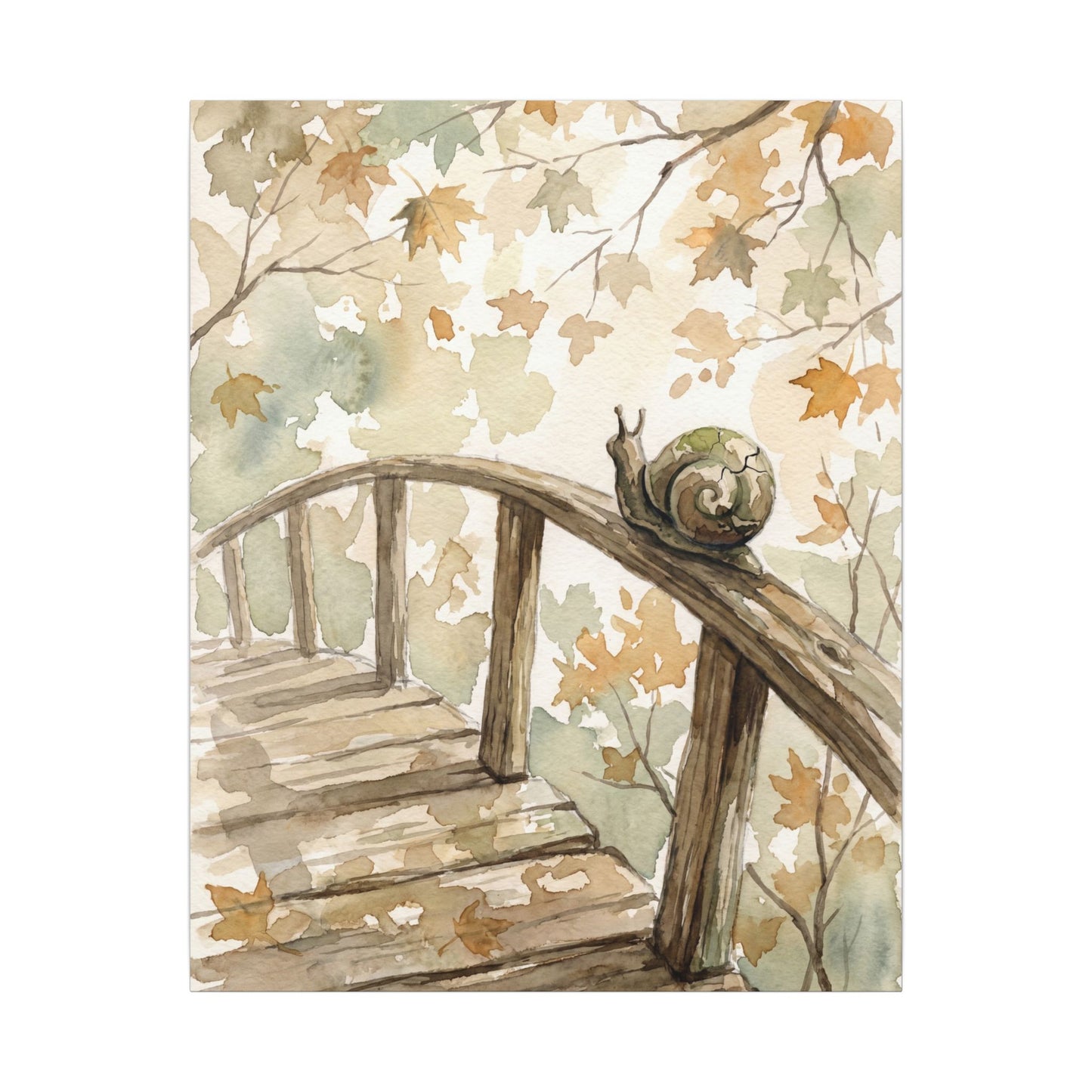 Wooden Bridge Canvas Art | Autumn Japandi Watercolor Art