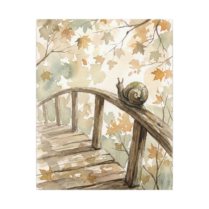 Wooden Bridge Canvas Art | Autumn Japandi Watercolor Art