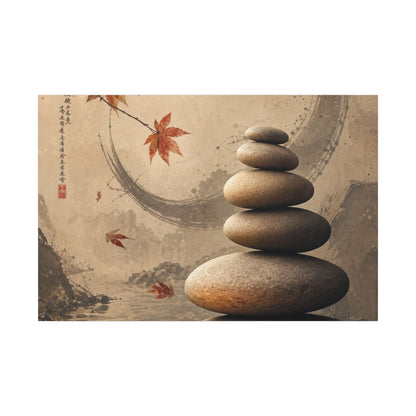 Japandi River Stones in Candlelight | Japanese Pattern Canvas Art