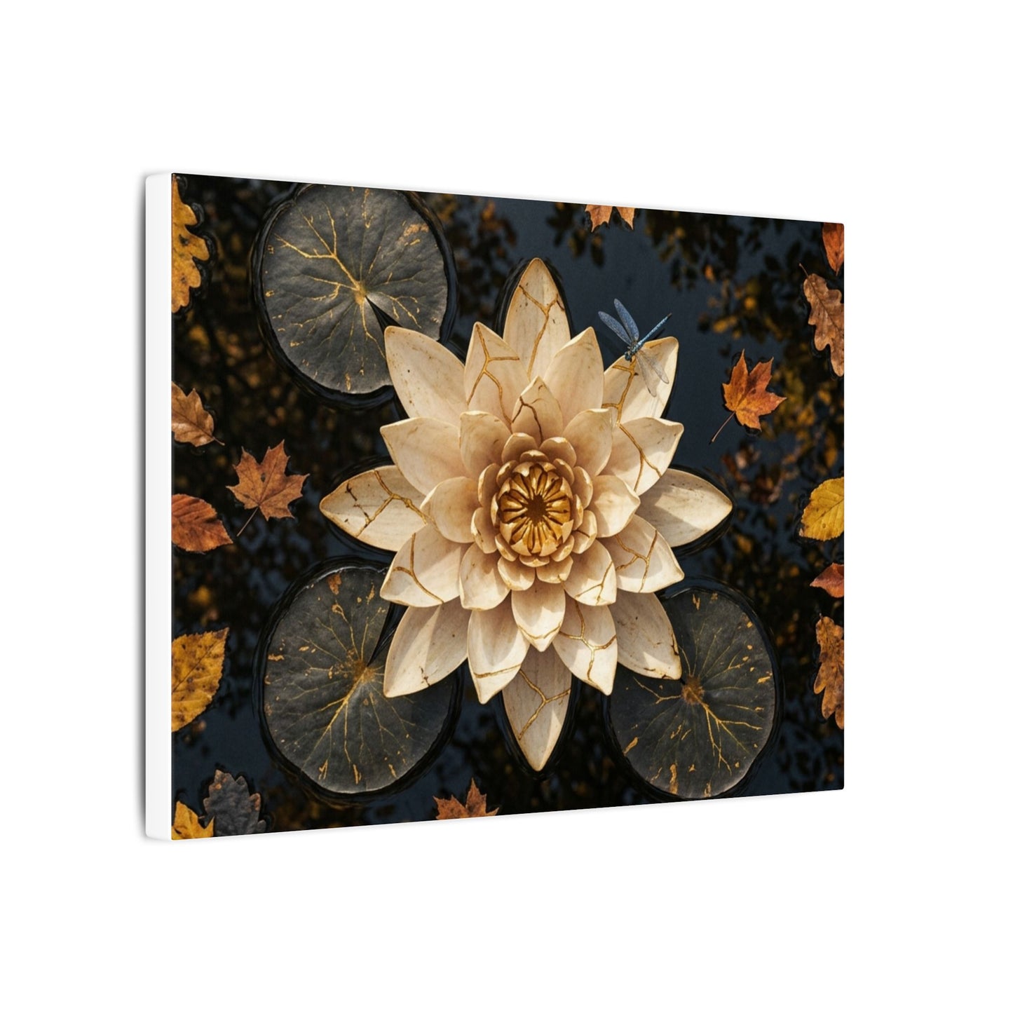 Kintsugi Lotus Flower in Dappled | Gold Repair Canvas Art