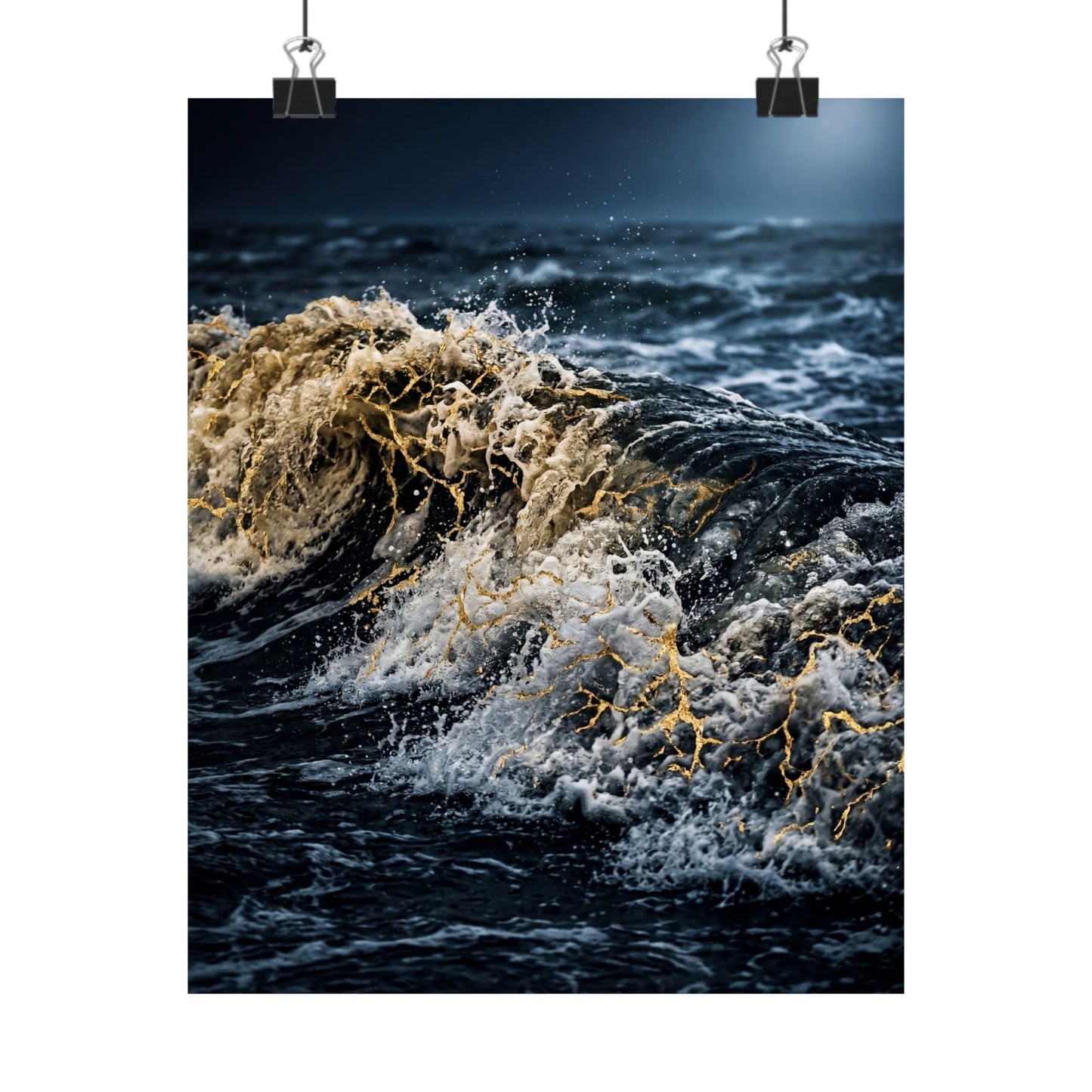 Beautiful Ocean Wave Wall Art Print - Gold Vein Kintsugi Art Print