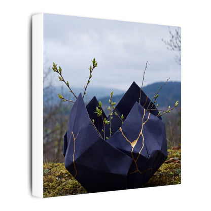 Paper Fold Canvas Art | Spring Kintsugi Gold Repair Art