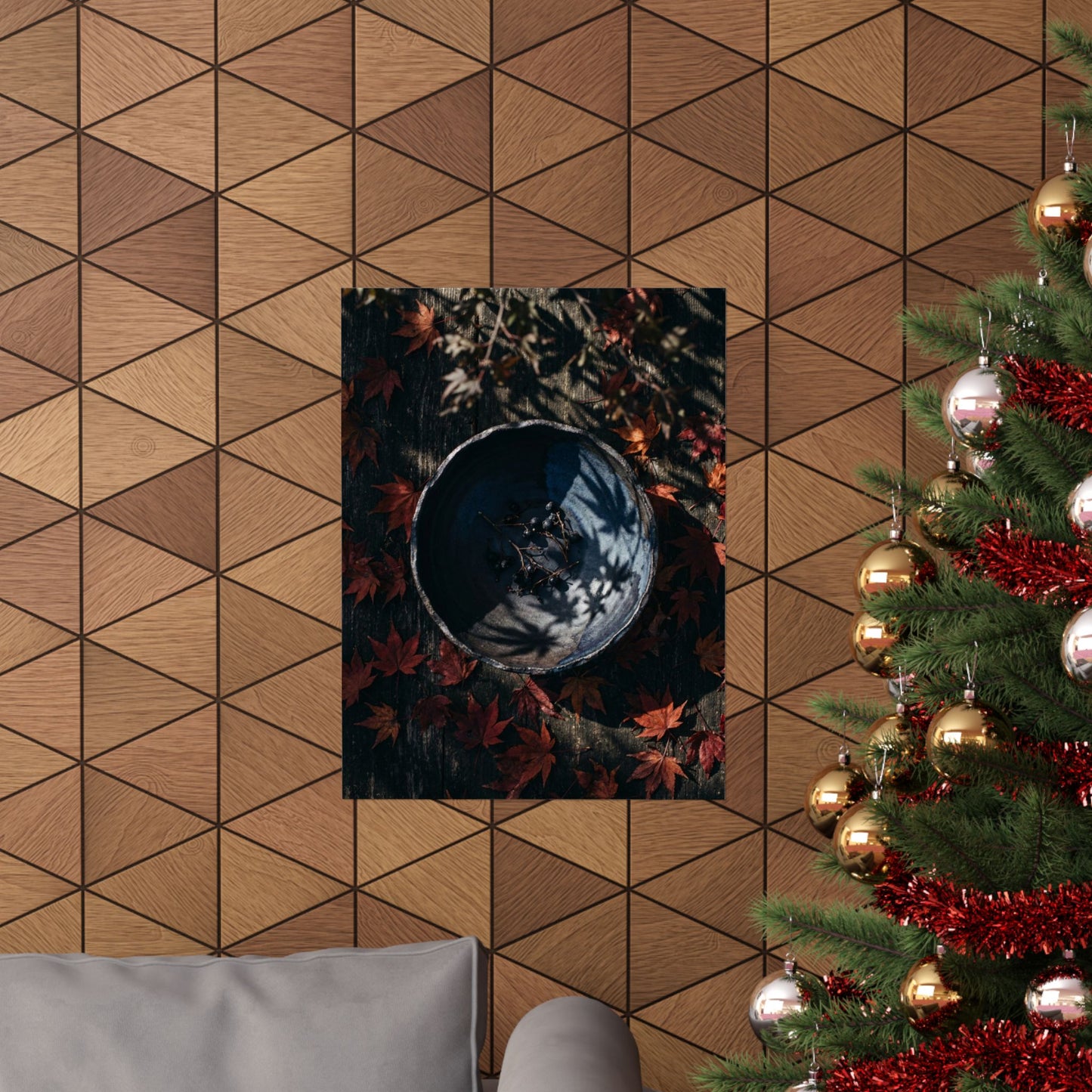 Kanso Ceramic Bowl Wall Art Print - Dark Japandi Shadow Zen