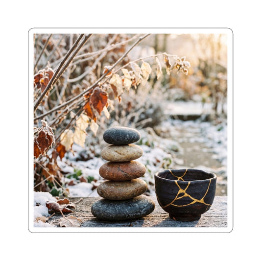 River Stones Winter Sticker | Kintsugi Philosophical Design