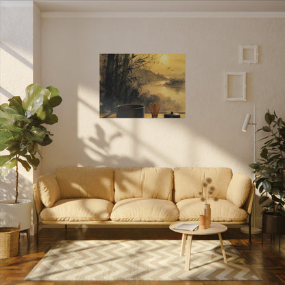 Tea Ceremony Sumi E Canvas Art | Contemplative Zen Art